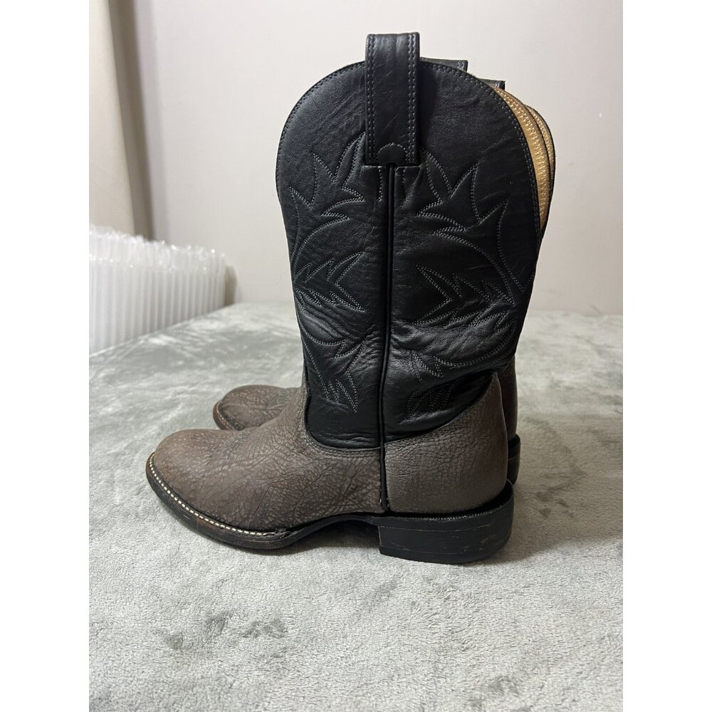 Vtg Alberta Boot Company Gray Black Leather Cowboy Boots 8.5 EE Mens Western